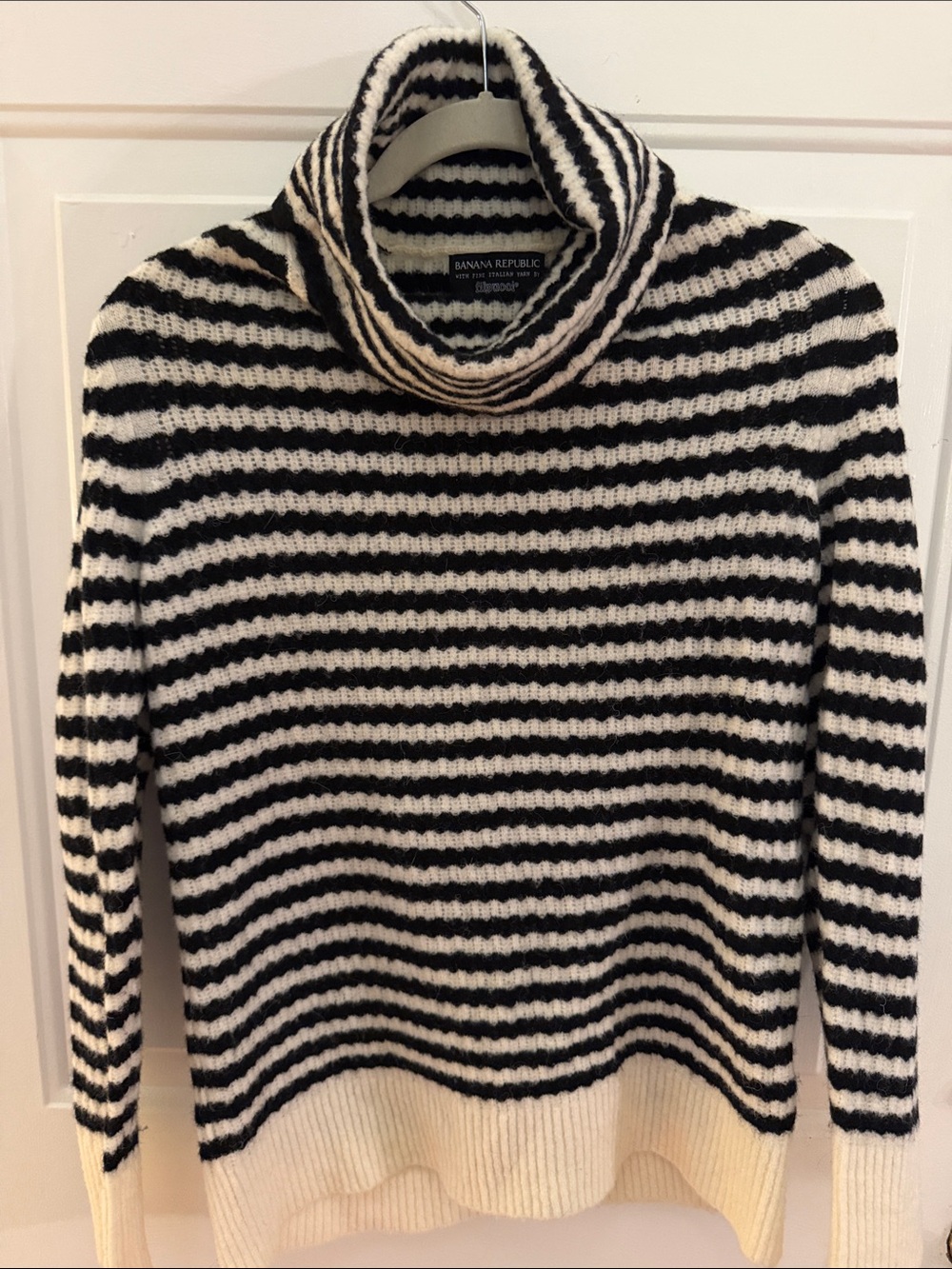 Banana Republic Black and White Striped Cowl Neck Sweater